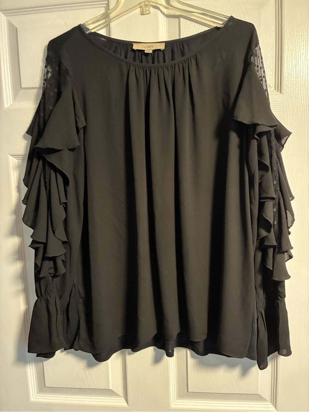 LOFT Black Ruffle Sleeve Blouse